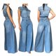 thumbnail image 2 of Monos de mujer de una pieza, pantalones vaqueros, monos sin mangas, cintura alta, cuello vuelto, pierna ancha, pantalones largos, mamelucos, verano 2024, 2 of 4