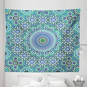 Orient Tapestry, Eastern Pattern with Floral Ornamental Motifs, Fabric Wall Hanging Decor for Bedroom Living Room Dorm, 5 Sizes, Sky Blue Green White, by Ambesonne
