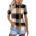 thumbnail image 2 of JoveMarine Women's Casual Short Sleeve Button Up Shirt with Lapel Collar Striped Plaid Print Blouse Lightweight Top for Daily Wear Spring/Summer Khaki 3XL, 2 of 5
