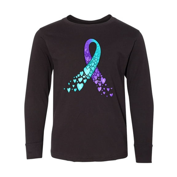 Inktastic Suicide Prevention Ribbon with Blue and Purple Hearts Long Sleeve Youth T-Shirt