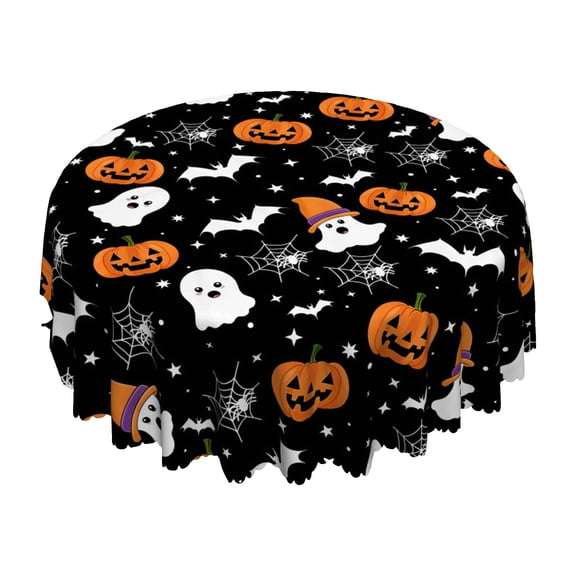DVKOVI Halloween Tablecloth Ghost Pumpkin Decorative Table Cloth Washable Wrinkle Tables Cover for Party Picnic A One Size