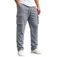 thumbnail image 3 of MXALUOB Cargo Pants for Men Waffle Knit Drawstring Waist Casual Pant Solid Color Workout Running Trousers with Zipper Pockets, 3 of 7