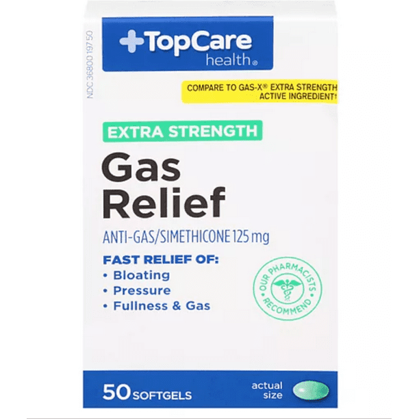 2 Pack TopCare Health Gas Relief, Extra Strength, 125 mg, 50 Softgels to GasX Extra
