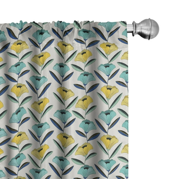 Ambesonne Floral Curtains, Vintage Symmetric Flowers, Pair of 28"x63", Mustard Seafoam Eggshell