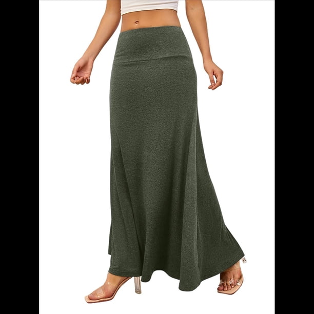 Faldas Casuales de Media Pierna para Mujer, Elásticas, Ultrasuaves, Holgadas, de Talle Alto y para Estar en Casa. Verde S