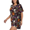 thumbnail image 3 of Womens Pajama Sets With Pocket, Halloween With Skull Lounge Sets Short Sleeve Sleepwear PJ Sets for Women, 3 of 6