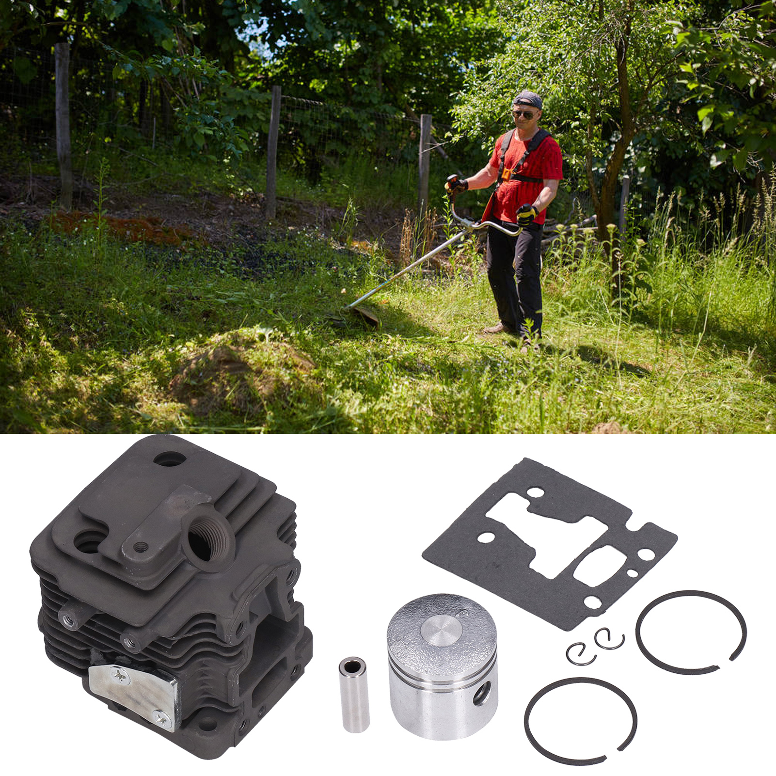 LAZIOEGR 32mm Cylinder Piston Kit Garden Brush Cutter Cylinder Piston Assembly with Gasket for TJ23, Iron Aluminum Material, Professional Replacement Lawn Mower Parts (1.3 inches / 32 mm)