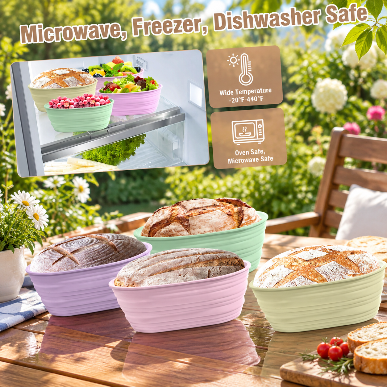 10" Oval Silicone Collapsible Banneton Bread Proofing Basket Sourdough ...