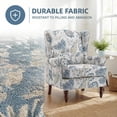 thumbnail image 4 of Mid-Century Modern Blue Floral Wingback Accent Chair with Linen Fabric and Retro Wooden Legs, Comfy Reading Chair, 4 of 6