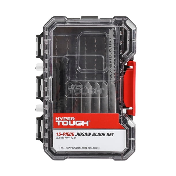 Hyper Tough 15-Piece T-Shank Jigsaw Steel Blade Set in Click Fit