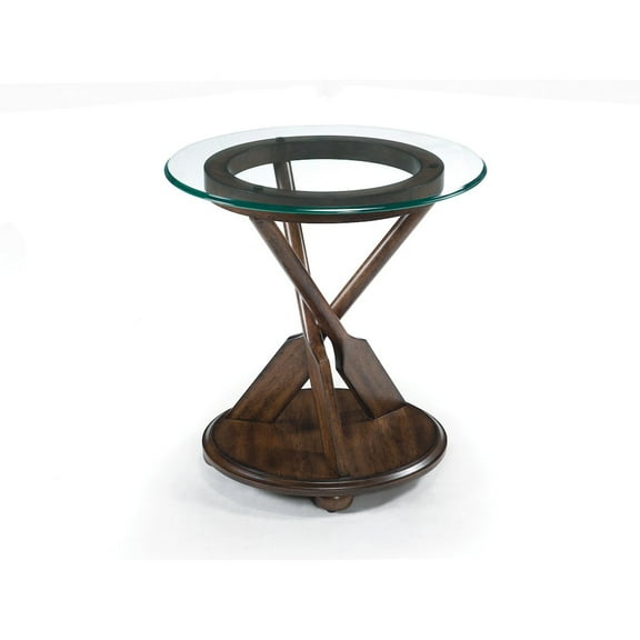 Magnussen Beaufort Round End Table with Dark Oak Base and Glass Top