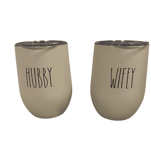 Hubby and Wifey Insulated Tumbler Set – Stainless Steel Double-Wall Wine Glasses with Lids, 12 oz, White