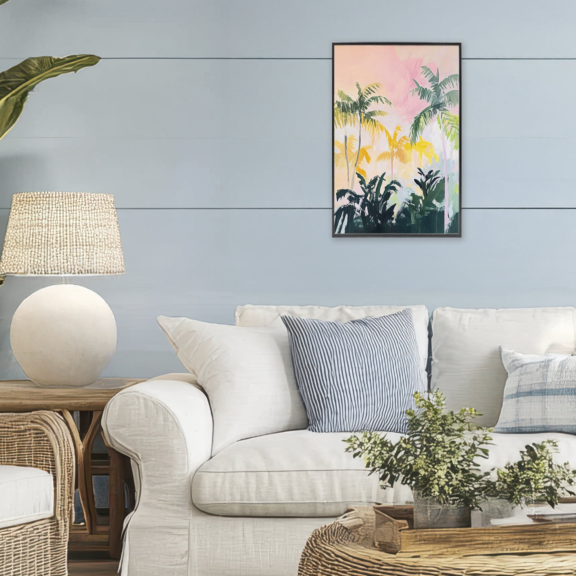 Stupell Industries Pastel Palms in Morning Glow Black Framed Giclee Art, design by The Prints Vibe