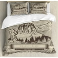 thumbnail image 1 of Wyoming Duvet Cover Set King Size, Retro Style Poster Design of Equality State of America Texts and Landscape, 3 Piece Bedding Set with 2 Pillow Shams, Dust and Dark Taupe, by Ambesonne, 1 of 3