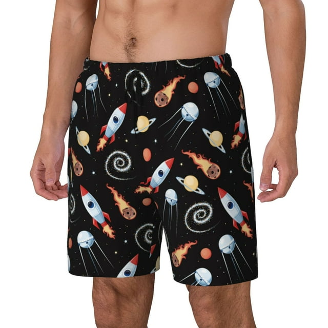 Lsque Motif Fusée Spatiale Maillot de Bain Homme - Short de Bain Compression - Short de Bain de Plage - (P-3TG) - Extensible Séchage Rapide-TG