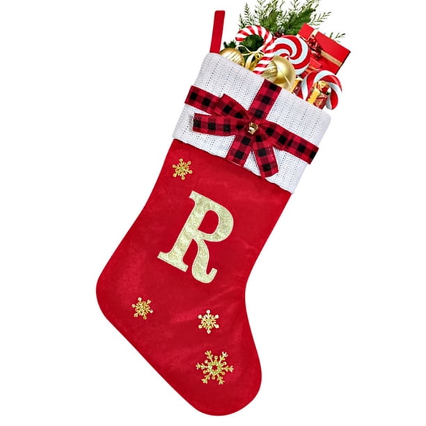Calcetines Grandes Rojos Decorativos Con Letras Bordadas Y Colgantes De Diseño