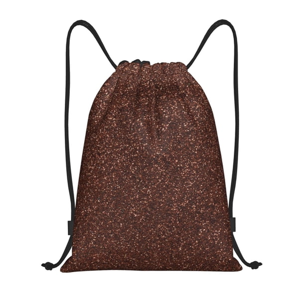 Fotbe Dark Brown Glitter Bolsa Mochila con Cordón Estampada, Bolsa de Gimnasio Deportiva, Bolsa Cinch, Bolsa con Cordón para Hombres y Mujeres-Small