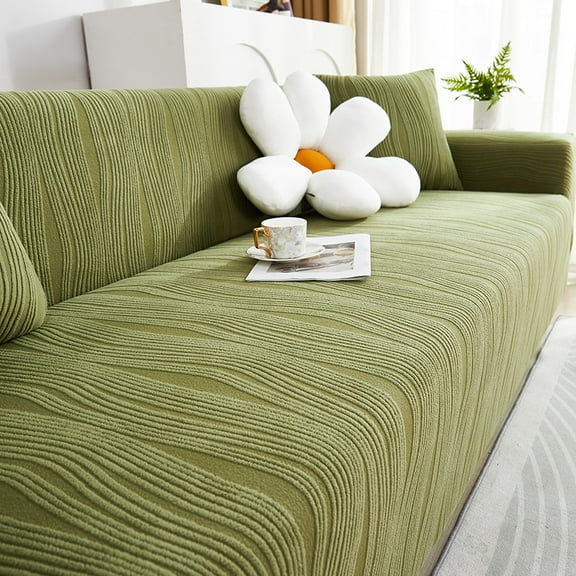 suxuMhao Stretch Sofa Cover, Oversized 4 Seater Couch Cover - Polyester Couch Slipcover,Soft Couch Cover, Couch Covers for Sofa with Stripe Design, 1 Piece Green Slipcover