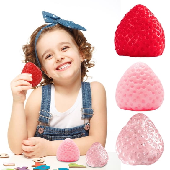3PCS Big Taba Strawberry Squishy Toys, Slow Rise Fruit Squishys, Cute Kawaii Stress Relief Fidget for Kids & Adults, White Elephant Gifts