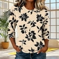 thumbnail image 2 of Edvintorg Womens Casual Tops Floral Printed 3/4 Sleeve Lightweight Shirt Crew Neck Casual Loose Blouses Plus Size Fashion Womans Clothes Khaki XXXL, 2 of 7