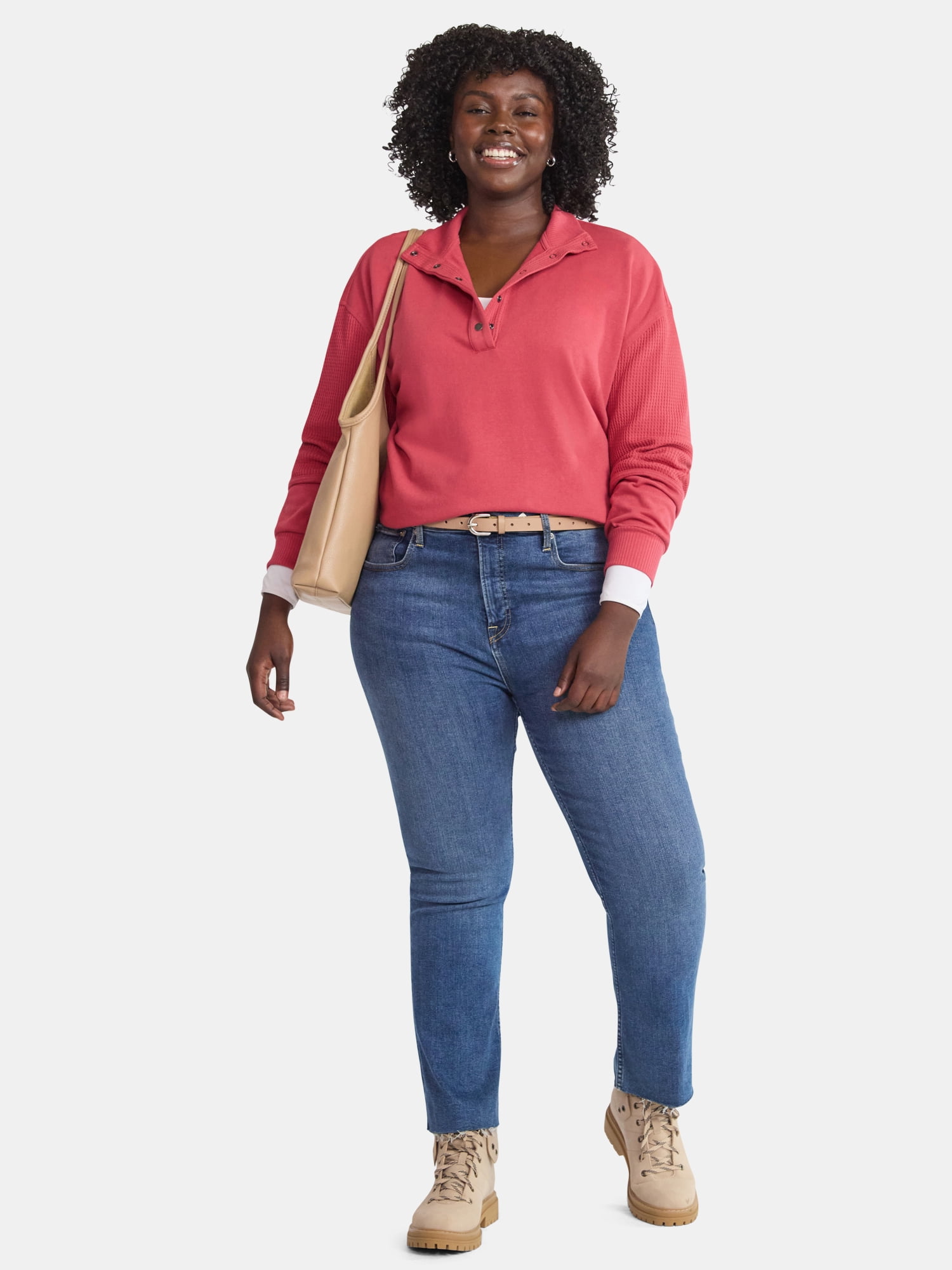 Terra & Sky Women’s Plus Mixed Media Snap Front, Sizes 0X-5X