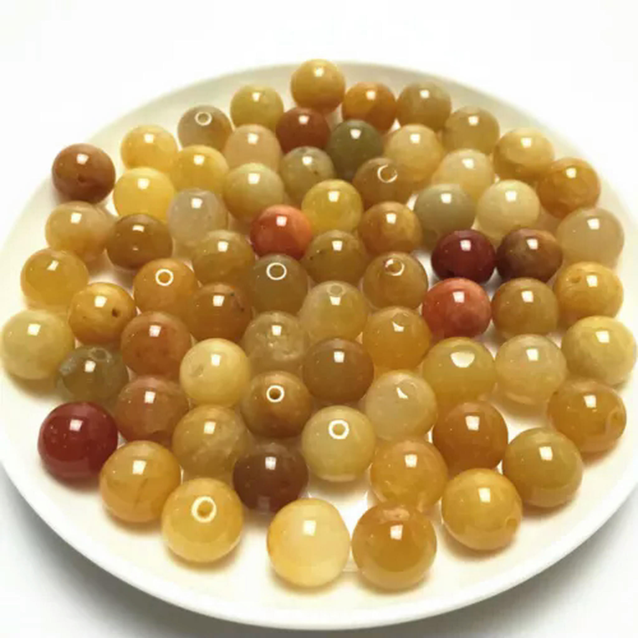 EOEMY 100Pcs Natural Quartzite Gold Wire Jade 4-10㎜ Topaz Round Beads Diy Loose Beads-8mm