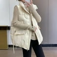 thumbnail image 4 of IROINNID Women's Sleeveless Puffer Coat Stand Collar Short Cover-up Pocket Vest Winter Turn Down Collar Zipper Solid Outerwear, White, 4 of 9
