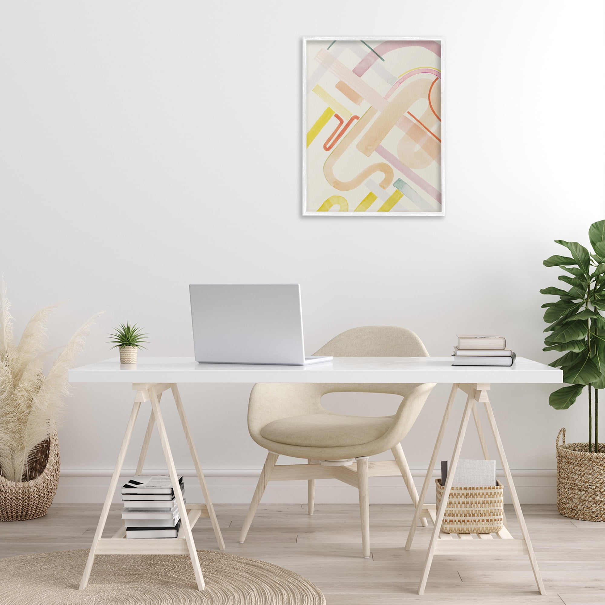 Stupell Industries Curved Forms Collage Abstract Painting White Framed Art Print Wall Art, 24 x 30