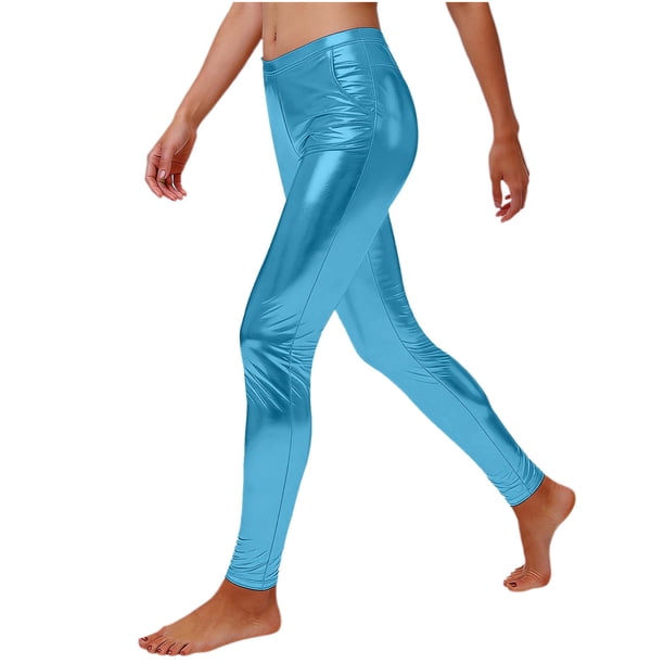 TaTaai Women's Spring Summer Fashion Solid Metallic Stamped Tight Long Pants With Dual Side Pockets Slim Fitting Comfortable Daily Leggings Gift