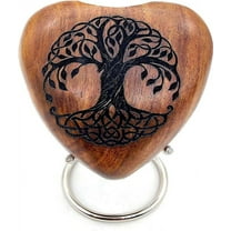 Tree Of Life Wooden Heart Urn Keepsake Cremation Urn for Human pet Ashes Handcrafted Urn Heart Shaped - Perfect for Adults & Infants comes with Brass Stand