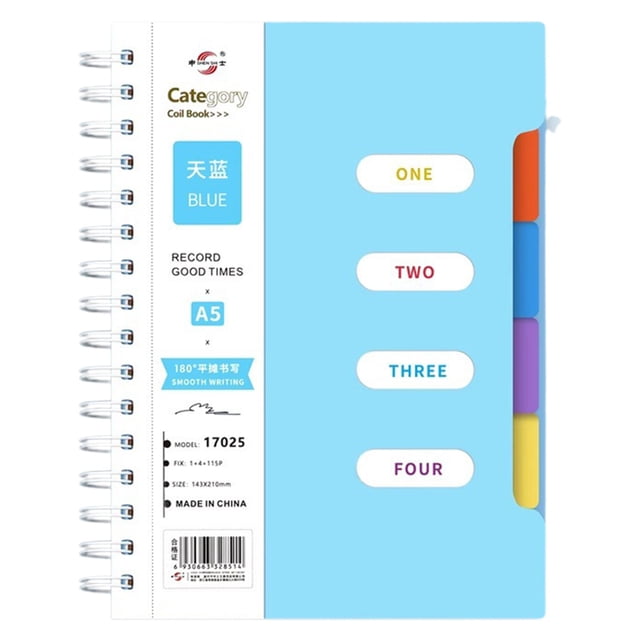 LAILLSH 4 Lined Subject Notebook for Work Spiral Notebooks College Ruled with Dividers Tabs Small Note Book for School Office Supplies Note Taking - 2025 New Arrivalš„