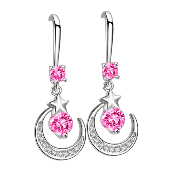DESIGNICE 2026 New Star Earrings,Diamond Setting Silver Dangle Earrings for Women,Water Drop 925 Sterling Silver Earrings,For Party,Casual,Office,Pink