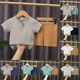 thumbnail image 4 of Gerichy Baby Boys Summer Clothes Sets Outfits Unisex Spring Cotton Ribbed Short Sleeve Striped Shorts Outfits Clothes Children's Clothing Boys Girls Button Short Sleeved T Shirt Shorts Two Piece Suit, 4 of 4