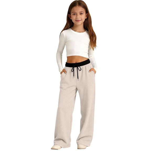 Blekii Kids Boys Girls Double Color Sweatpants Athletic Running Pants Long Sports Fitness Bottoms, Beige, 100