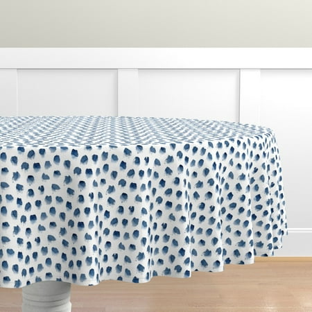 

Cotton Sateen Tablecloth 70 Round - Watercolor Spots Indigo Blue Brush Abstract Shapes Print Custom Table Linens by Spoonflower