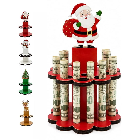Christmas Money Holder, Wooden Cash Gift Stand With 10 Holes, Double-Layer Sturdy Tabletop Ornament | Ideal For Christmas, Birthdays, Holidays, Cash Gifts, Home Decor(RL)