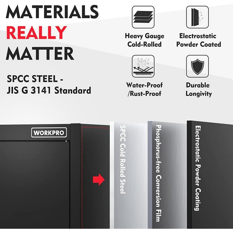 WORKPRO Metal Garage Storage Cabinet with Locking Doors and Adjustable Shelves,71 inches Tall Storage Cabinet for Tools, Office, Home, Shops (Black), Solid Packed