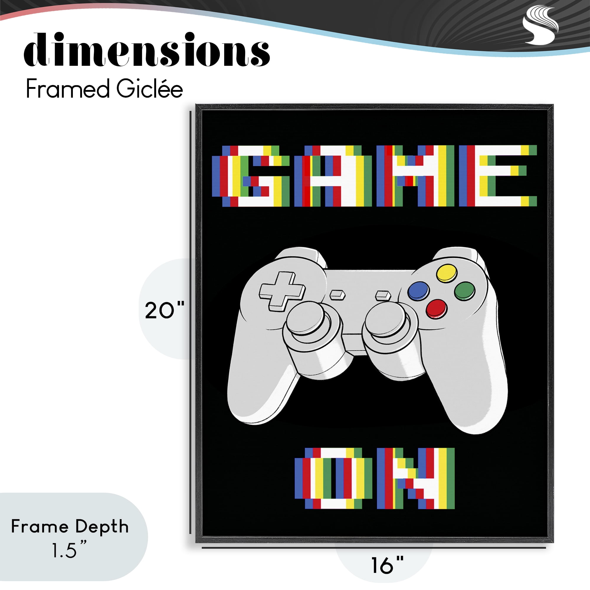 Stupell Industries Colorful Digital Game On Black Framed Giclee Art, design by Marcus Prime