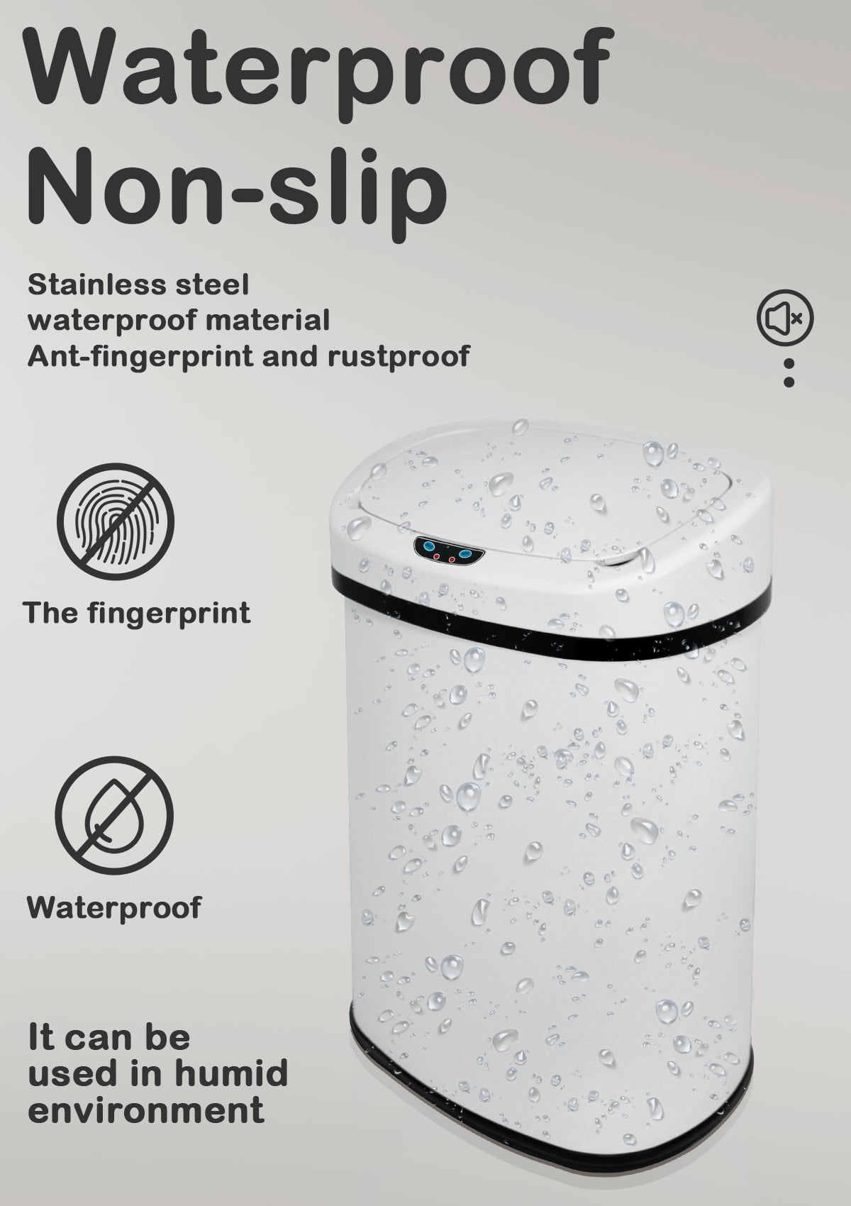 CL.HPAHKL 13 Gallon Kitchen Trash Can with Lid, Stainless Steel Oval Automatic Garbage Can for Home Office Bedroom Living Room Garage, Large Capacity Trash Bin Trashcan, White