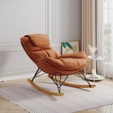 MIDOQIN Rocking Chair, Nursery Glider Chair, Back Tufted Design Upholstered Fabric Padded Seat with Solid Wood Base Comfy Side Chair
