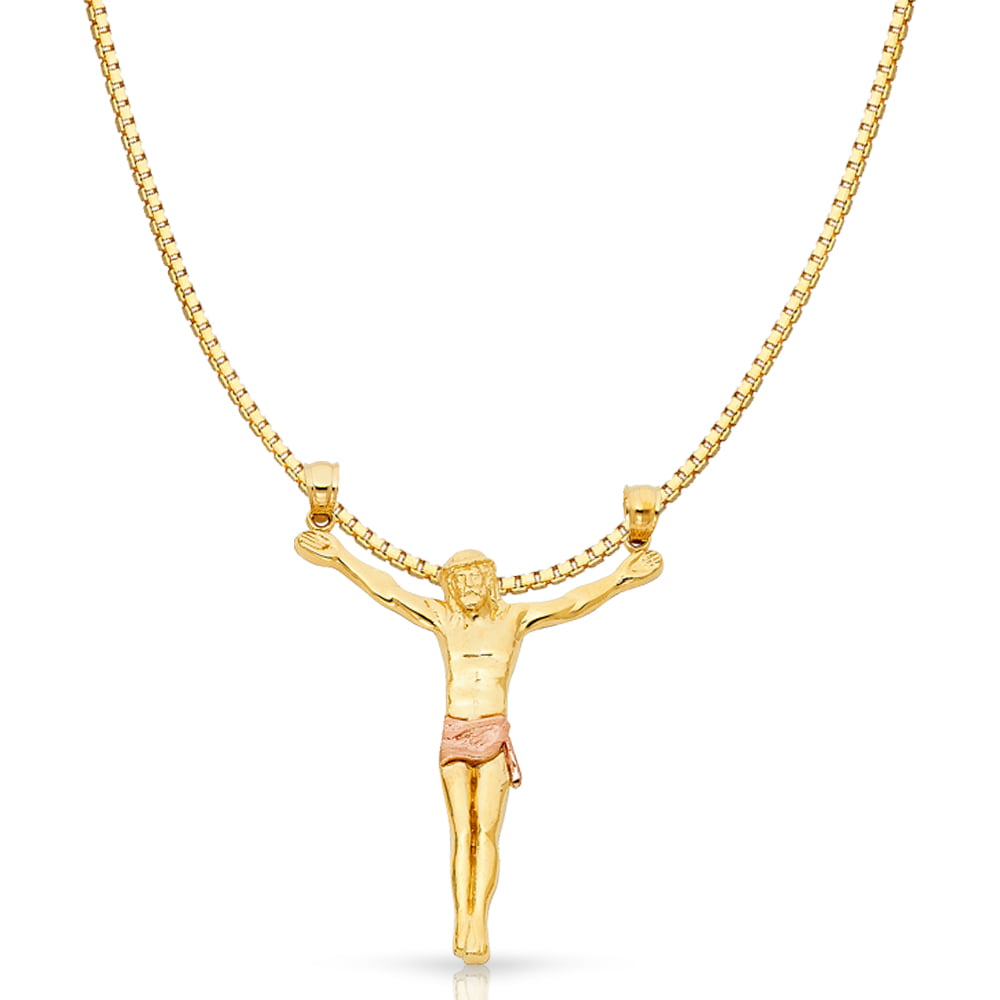 14K Two Tone Gold Jesus Body Crucifix Cross Religious Charm Pendant For Necklace or Chain Ioka