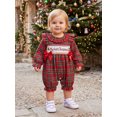 thumbnail image 4 of Cjfdfy Newborn Baby Girl Christmas Outfit My First Christmas Romper Collar Plaid Long Sleeve Letter Santa Claus Embroidery Bodysuit Infant Cute Christmas Fall Winter Bodysuit, 4 of 9