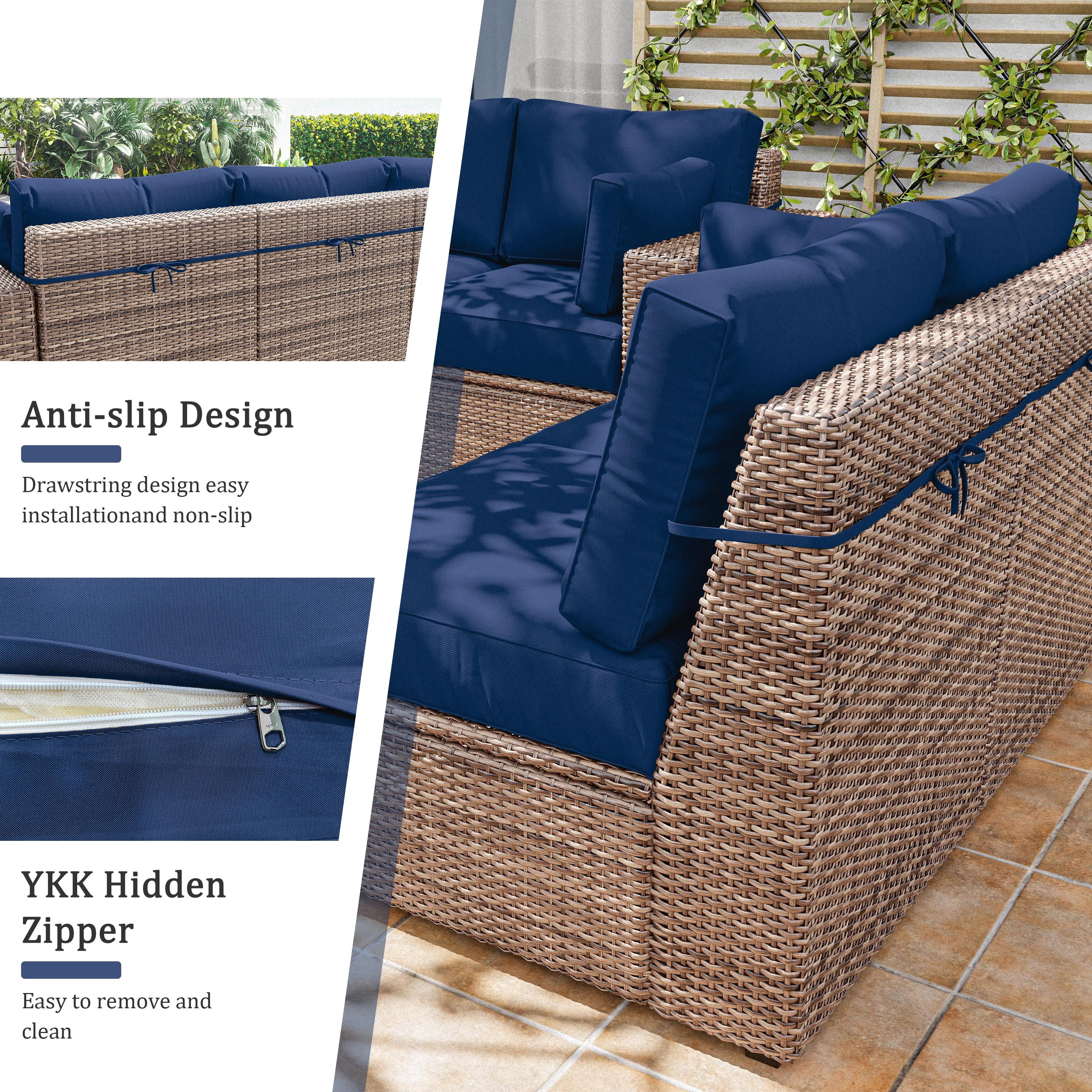 Pakunoda 8Pcs Cushion Covers for Outdoor Furniture, Waterproof Patio Cushion Covers Replacement Slipcovers with Zipper, Washable Reusable Outdoor Cushion Covers Blue, Covers Only