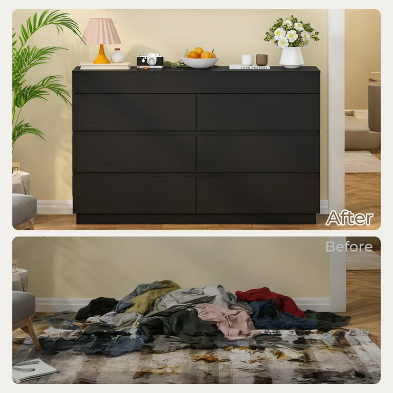 Ktaxon 6 Drawer Double Dresser with Mirrow Wood Dresser Storage Cabinet Drawer Organizer Chest of Drawers, Black Ktaxon 6 Drawer Double Dresser with Mirrow Wood Dresser Storage Cabinet Drawer Organizer Chest of Drawers, Black