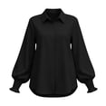 thumbnail image 5 of ClodeEU Women's Collar Button Long Sleeve Shirt with Ruffle Cuffs ,Casual Loose Fit Blouse Black,Women's Plus M, 5 of 8