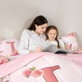 thumbnail image 5 of Homewish Pink Letter L 7pcs Bedding Comforter Set,Monogrammed Theme Queen Bedding Sets,Country Floral Cartoon Rose Queen Sheet Sets For Girl Teens,Ultra Soft Bedroom Decor Reversible, 5 of 9