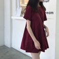 thumbnail image 2 of Sweet Tempérament Robe Femme Couleur Unie Col Manches Courtes Robe Trapèze, 2 of 7
