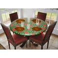 thumbnail image 2 of Covers For The Home Deluxe Elastic Edged Flannel Backed Vinyl Fitted Table Cover - Holiday Holly Pattern - Large Round - Fits Tables up to 45" - 56" Diameter (ETHL60-C4H), 2 of 5