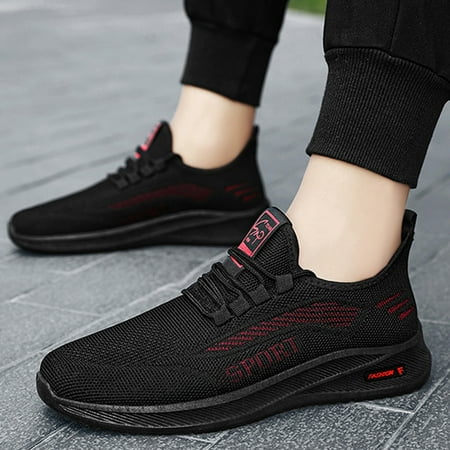 

Sneakers Fashionable Autumn Men Sports Shoes Flat Fly Woven Mesh Breathable Comfortable Lace Up Slip On Casual Style