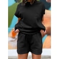 thumbnail image 5 of YATELLE Women's 2 Piece Outfits Sweatsuit Casual Short Sleeve Pullover Tops and Drawstring Shorts Pants Lounge Sets, 5 of 5